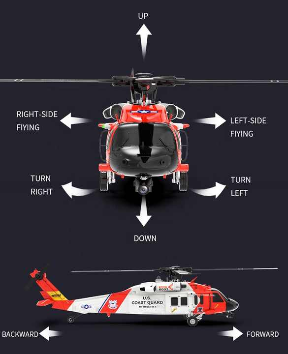 YXZNRC F09S UH60 1/47 Scale Heli Copter 2.4Ghz Flybarless RC Helicopter Toy RTF With GPS Gyroscope 3D 6G System 5.8G - QYBE